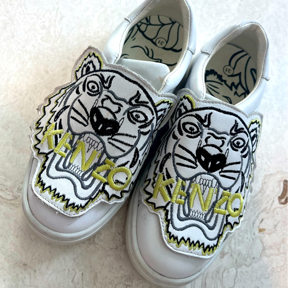 KENZO Kids Tiger Leather Logo Sneakers White sz 13 US